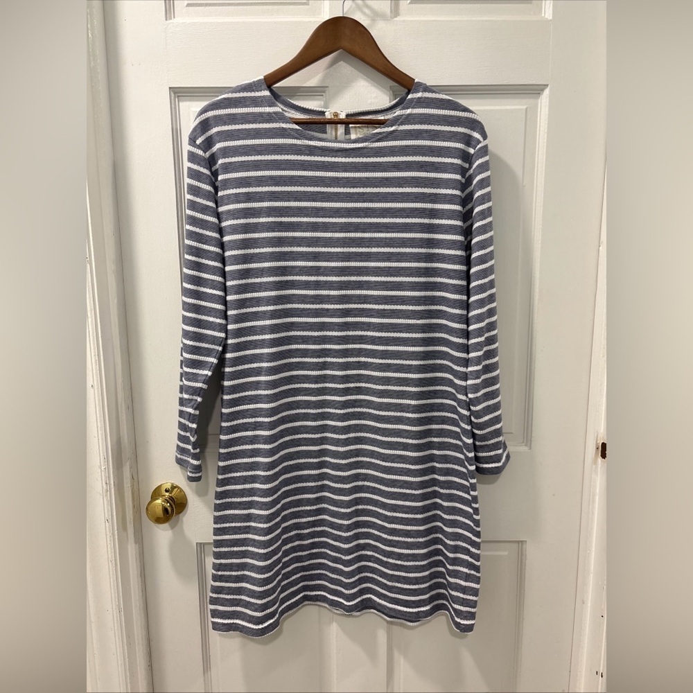 Sail To Sable Long Sleeve Striped Knee Length Dress Navy/White Size Large - Picture 1 of 6